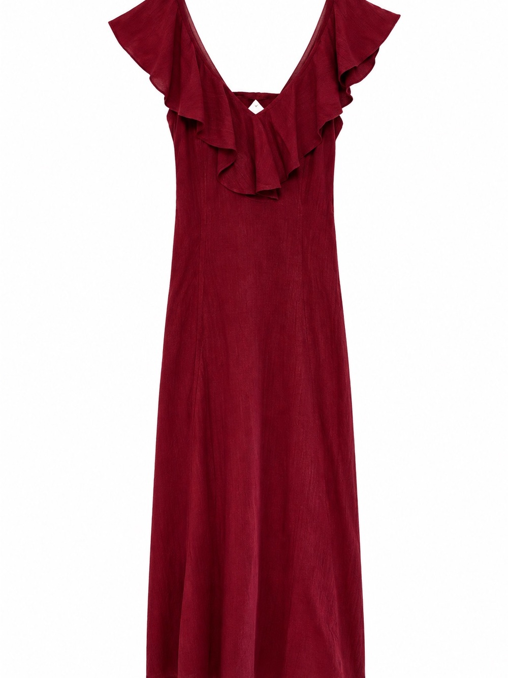 Universal Thread Wine Red Ruffled V-Neck Maxi Dress